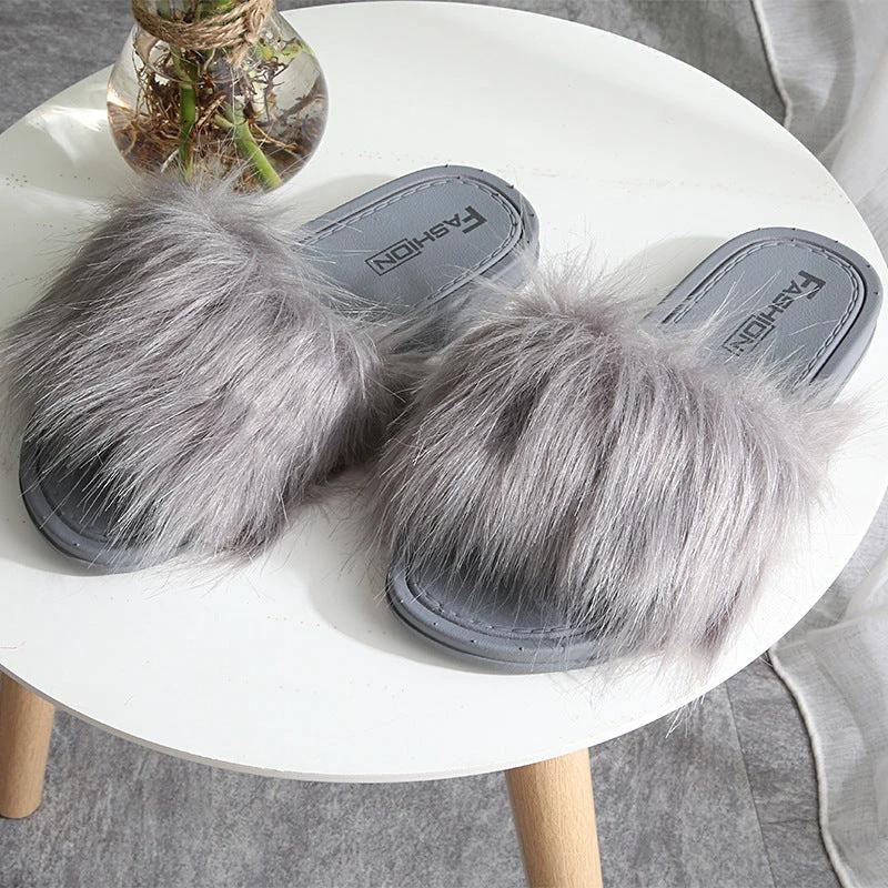 New Style Slippers female slippers fashion outside wear Maomao shoes ladies faux animal hair cool slippers