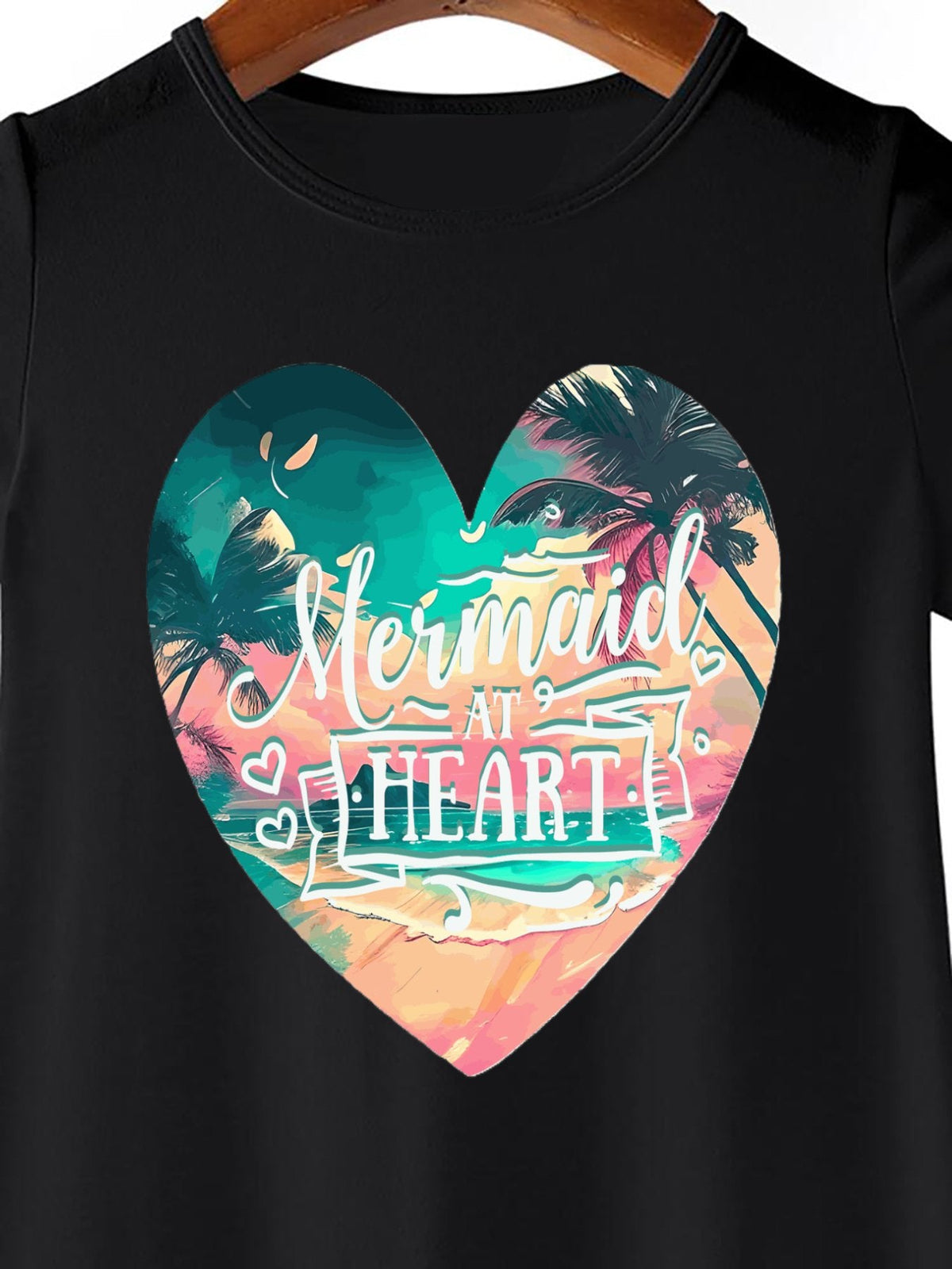 Girl's Mermaid at Heart Black Summer Dress (Front Printing)
