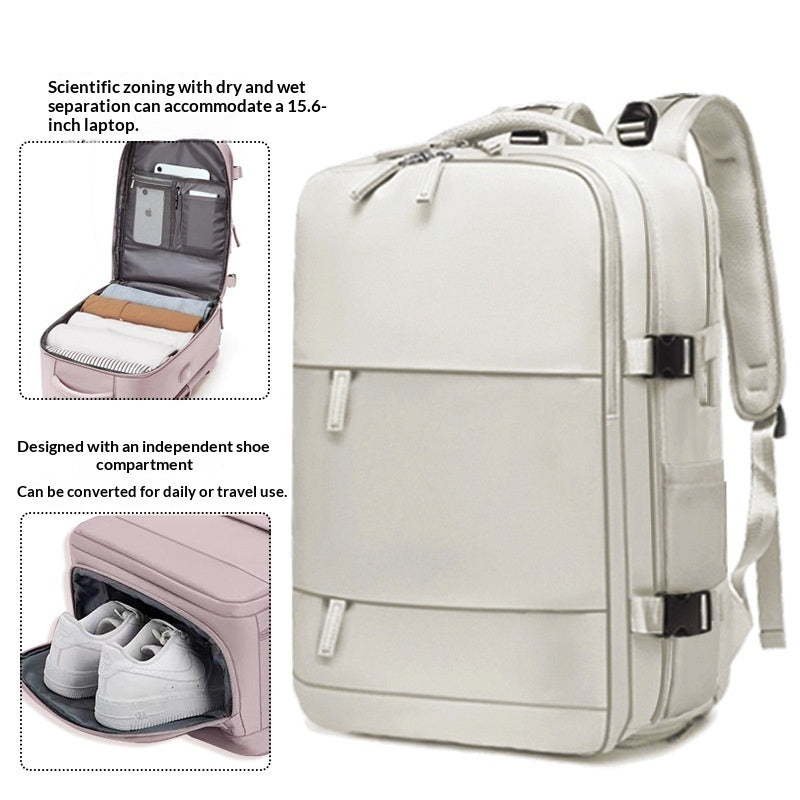 Mens Casual Travel Waterproof Laptop Backpack With Dry-Wet Separation