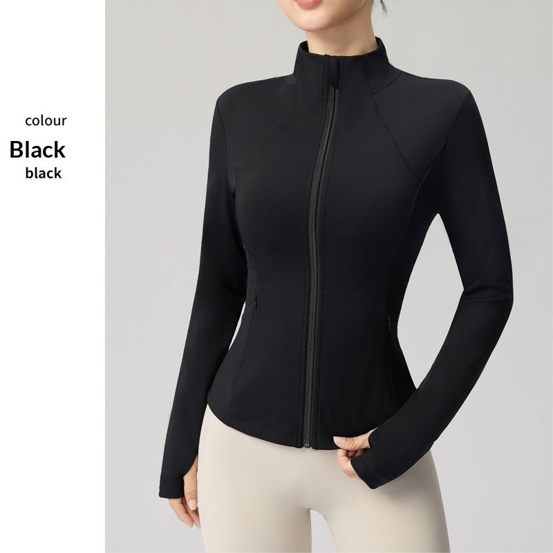 Women's Slimming Yoga Top With Stand-Up Collar - Lightweight Sports Cardigan For Fitness Gym Workout