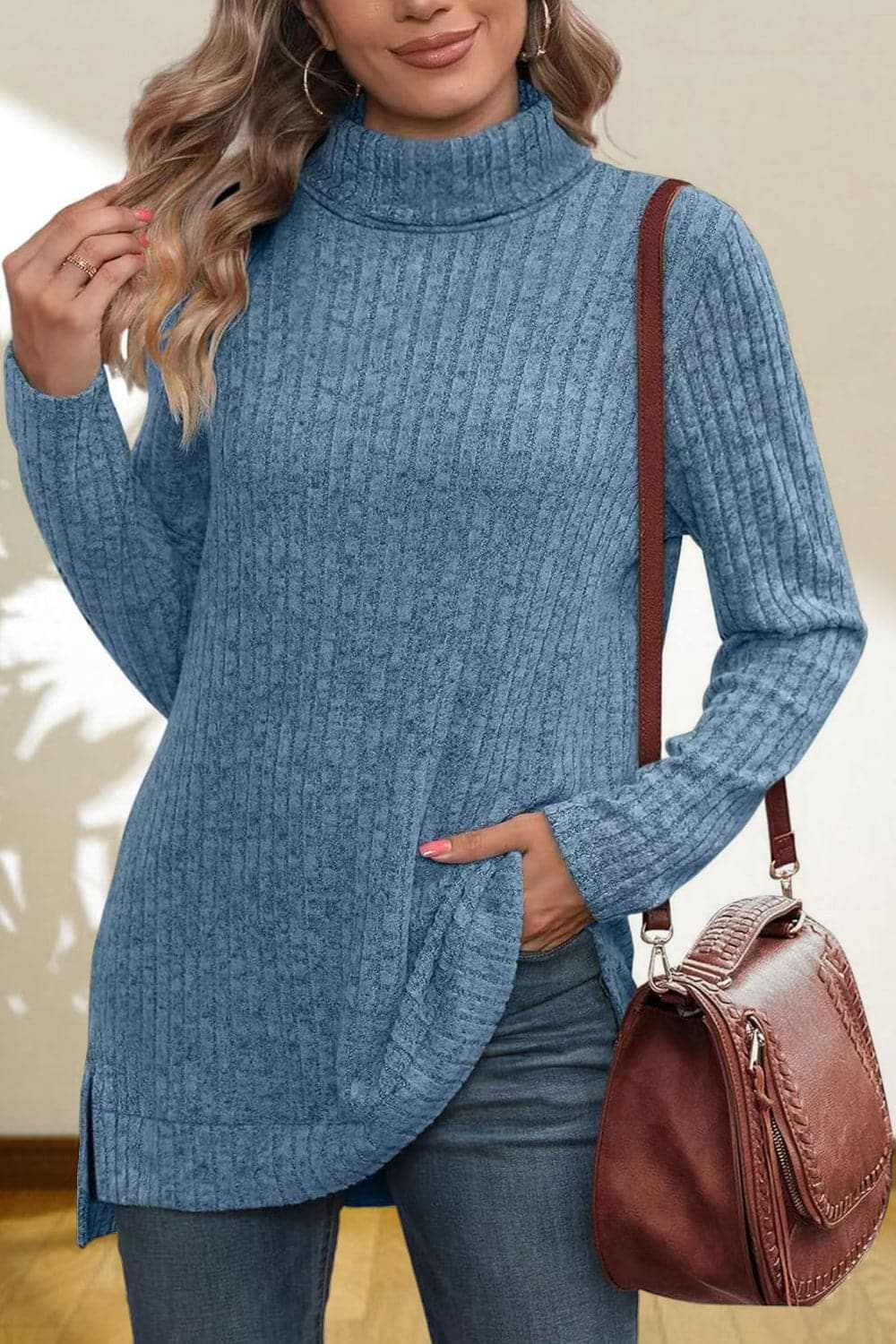 Sweater Pullovers Trendsi Chic high-low turtleneck top