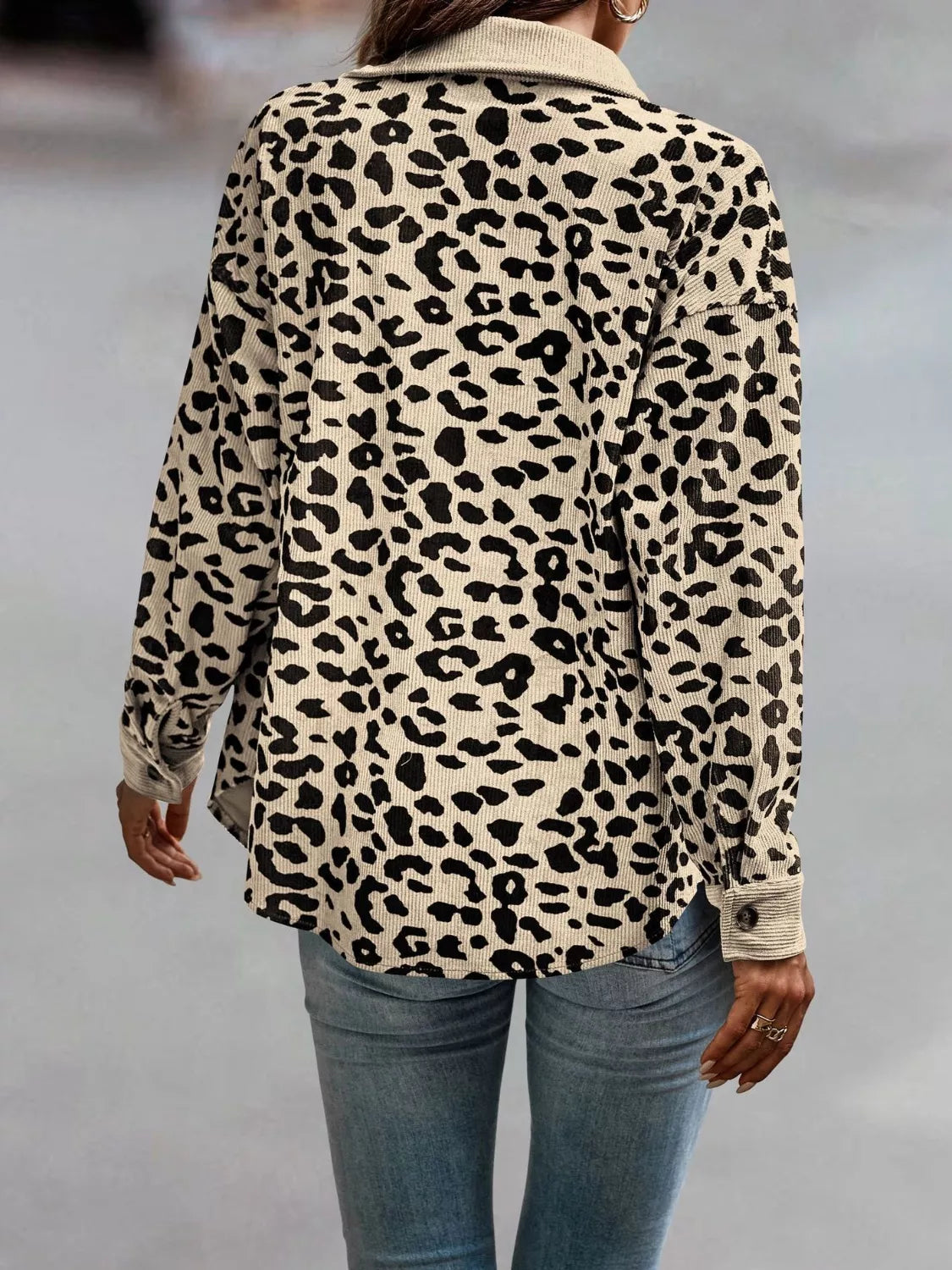 Full Size Leopard Print Button-Down Jacket Plus Size