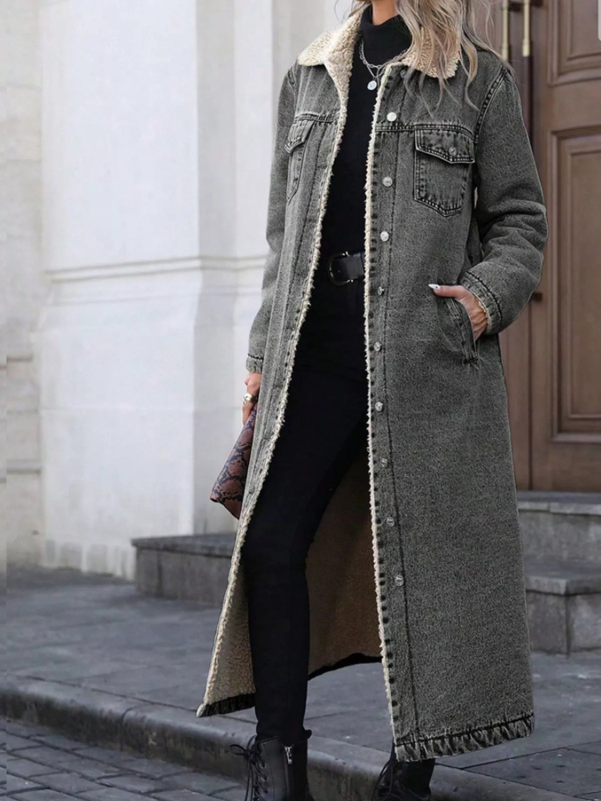 Sherpa Lined Longline Denim Jacket