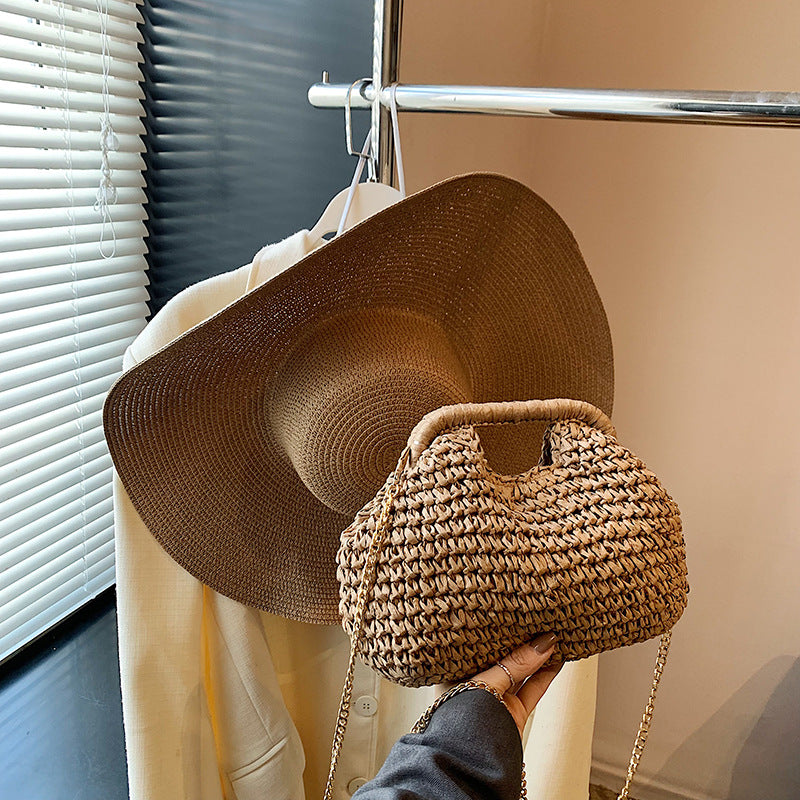 Women's Woven Chain Small Bucket Travel Bag