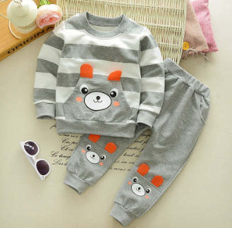 Children's Clothing Suit Boys And Girls Virgin Baby Cartoon Bear Striped Sweater Suit Children