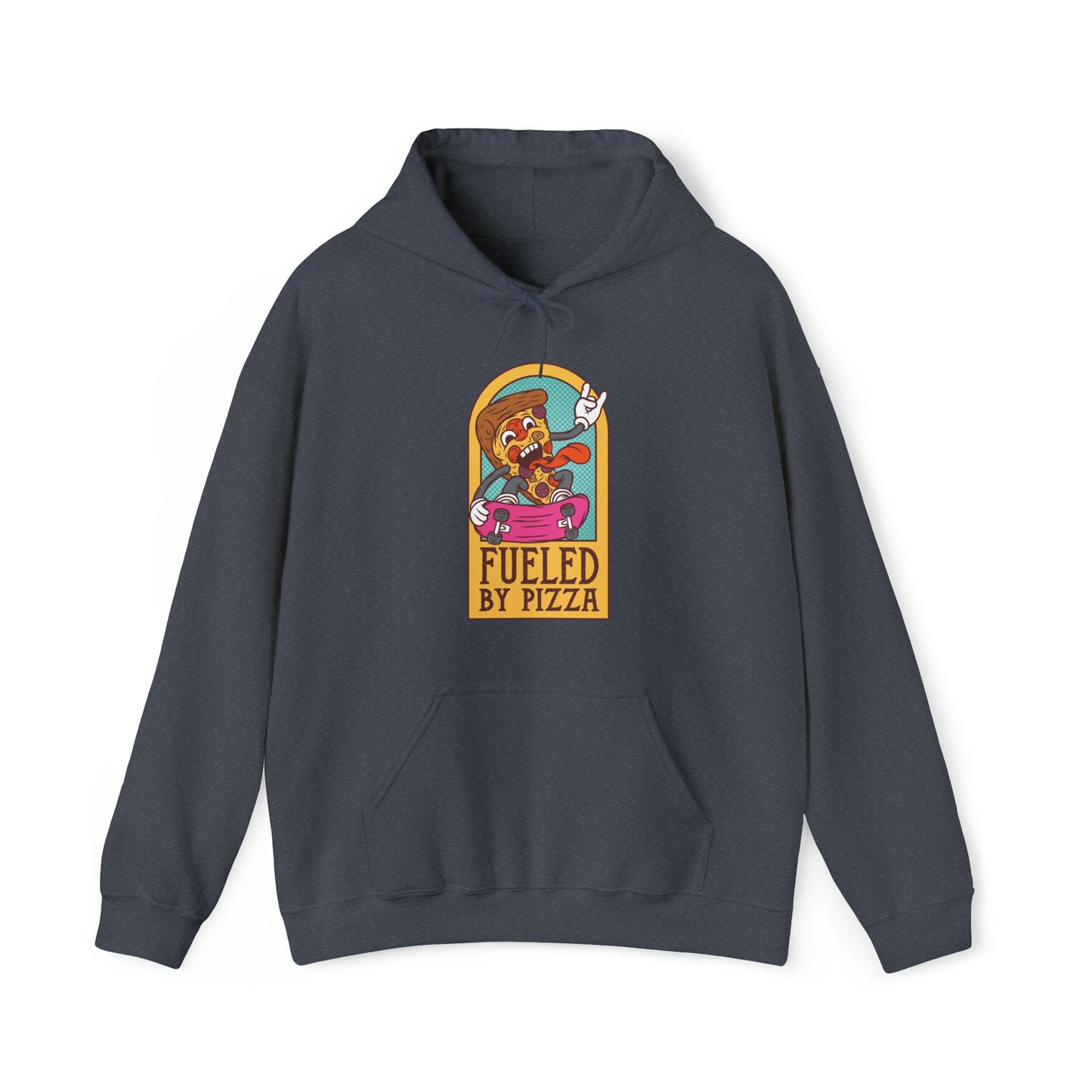 "Sudadera con capucha DirkyThreadz alimentada por pizza - Diseño gráfico divertido para amantes de la pizza"
