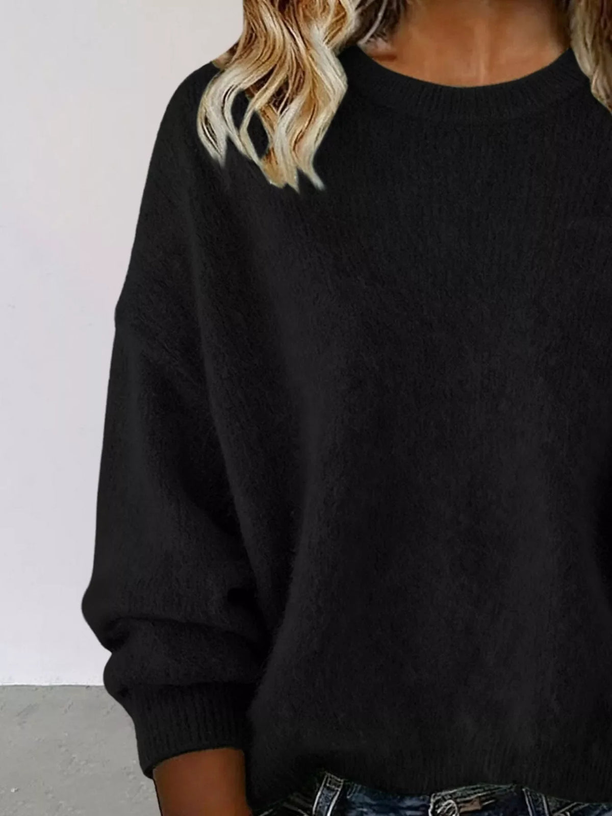 Full Size Round Neck Dropped Shoulder Sweater Plus Size