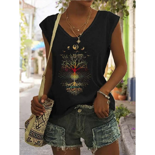 Camiseta Gráfica Bohemio Luna Y Árbol Para Mujer