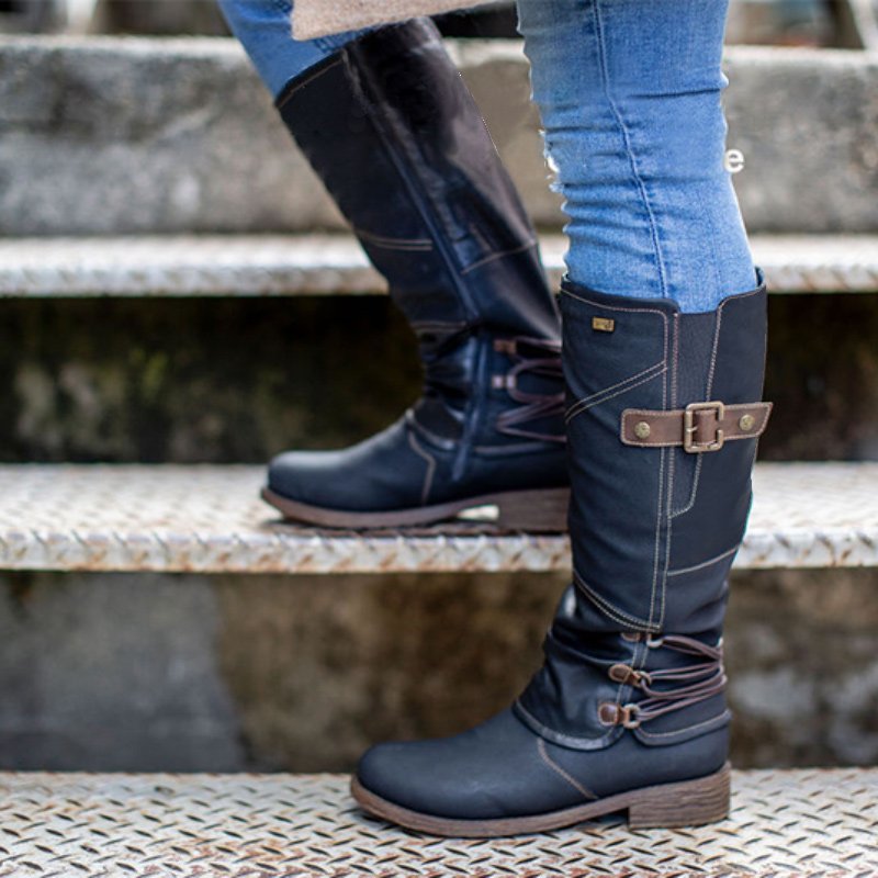 Women's Knight Round-Toe Low-Heel Boots