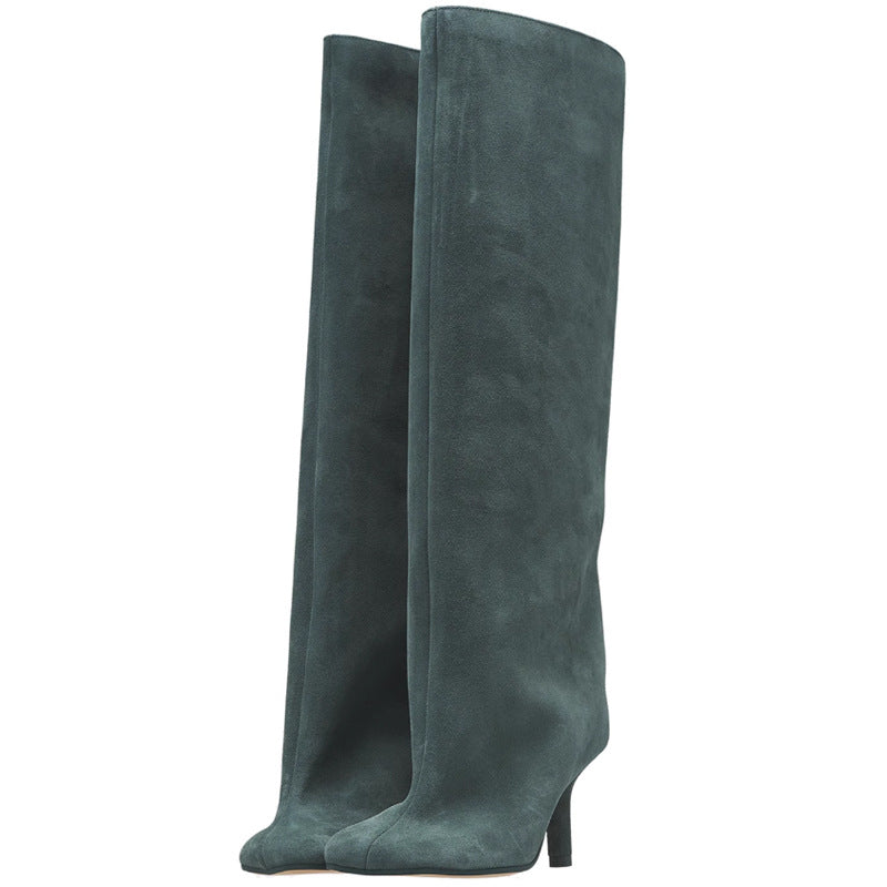 Simple Stitching Square Head High-Heel Boots