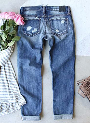 American Flag Pants - Astylish Womens Plaid Patch Ripped Boyfriend Distressed Stretch Skinny Denim Jeans with Hole
