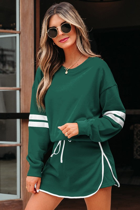 Conjunto de jersey y minifalda Varsity Stripe
