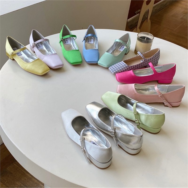 Vintage Square-Toe Satin Mary Jane Shoes