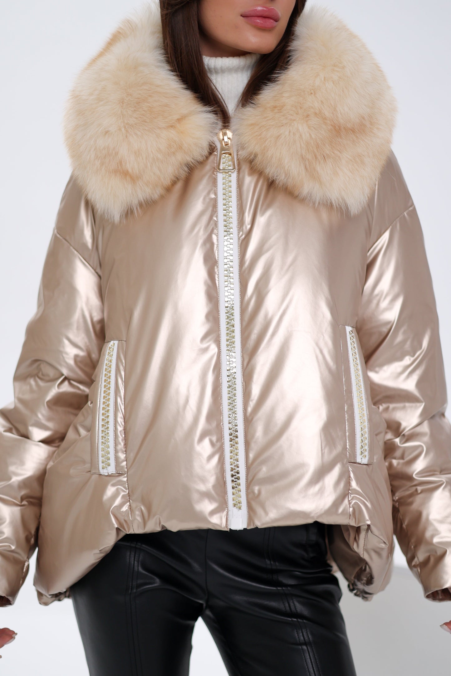 Chaqueta de plumas de zorro polar auténtico