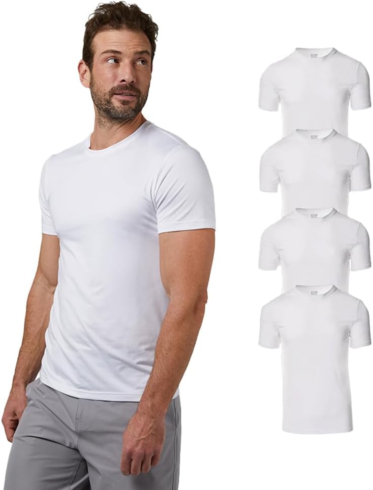 Camiseta de cuello redondo 32 Degrees para hombre, paquete de 4 | Antiolor | Secado rápido | Elástico en 4 direcciones