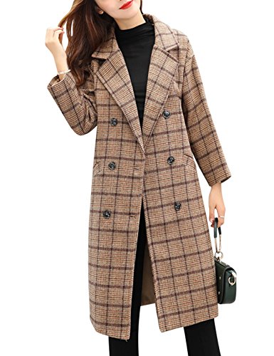 Blue Coat - Tanming Womens Notch Lapel Double Breasted Wool Blend Mid Long Pea Trench Coat