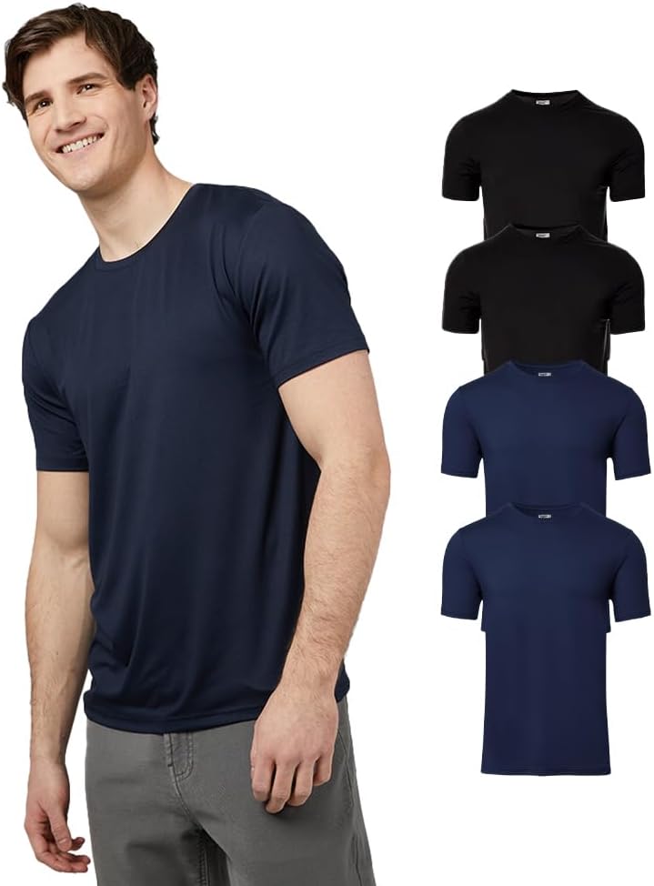 Camiseta de cuello redondo 32 Degrees para hombre, paquete de 4 | Antiolor | Secado rápido | Elástico en 4 direcciones