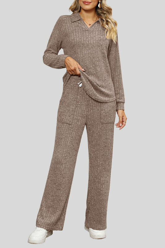 Conjunto de Top de Manga Larga Acanalado y Pantalones con Bolsillos