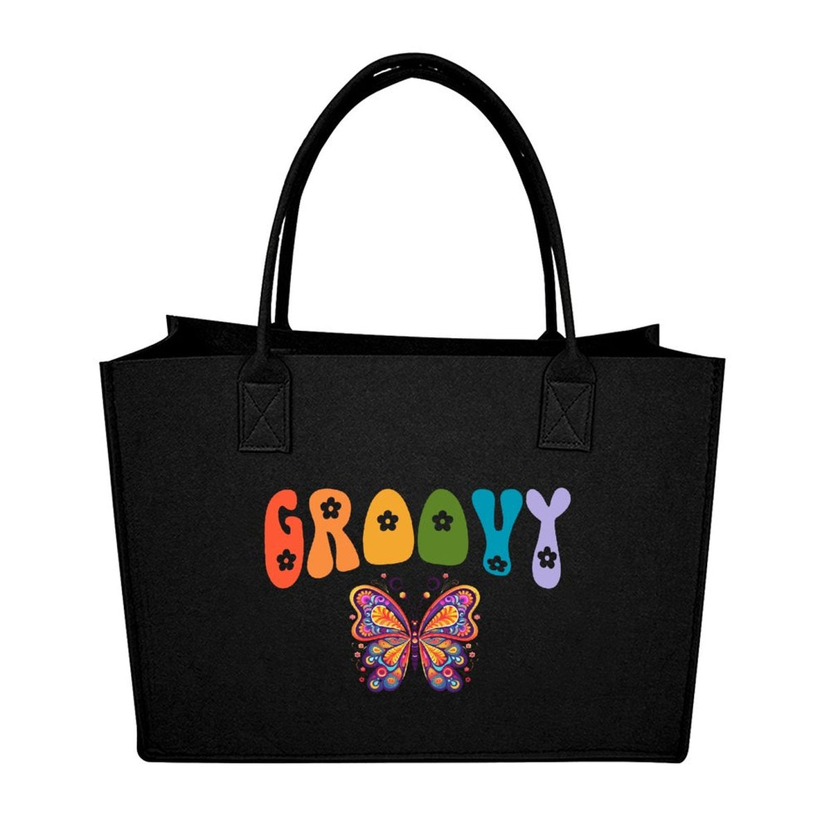 Groovy Butterfly Large Felt Tote Bag (Made in USA)