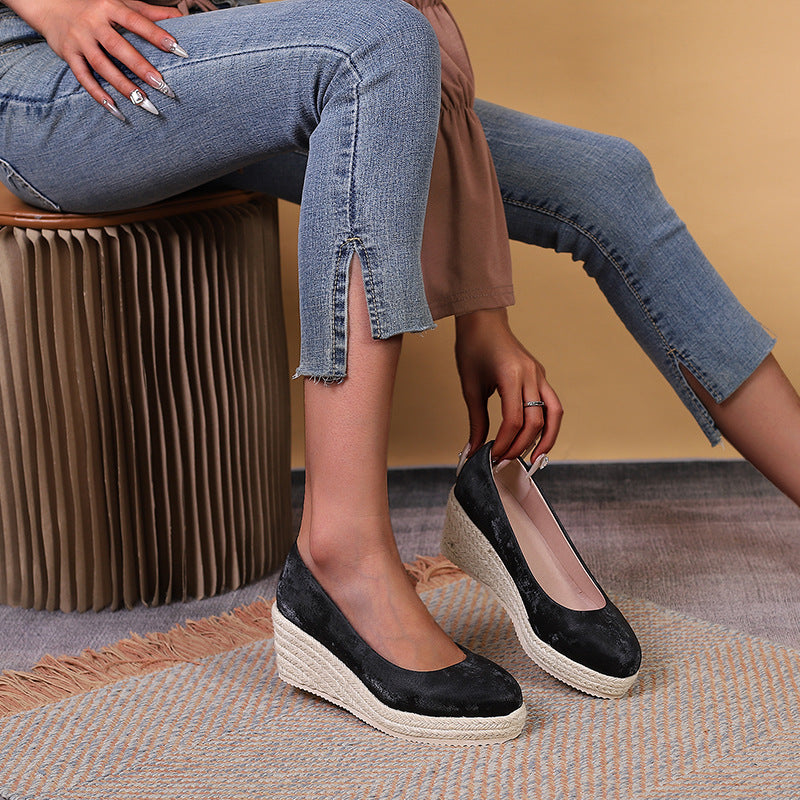 Wedge Thick Bottom Shallow Mouth High-Heel Pumps