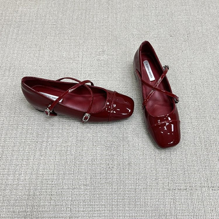 Comfy All Day Hidden Platform French Mary Jane Flats For Women, 2026 Spring  Summer Cross Strap Red Dress Shoes To Match Skirts