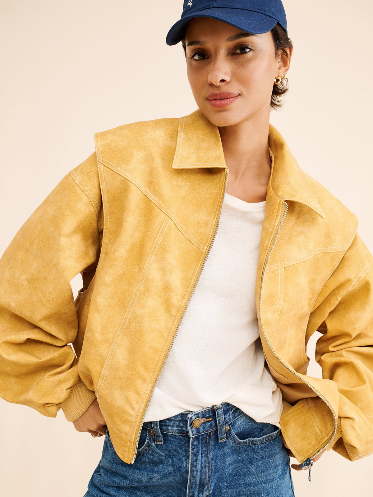 Turn-down Collar Faux Leather JacketShort Style Coat