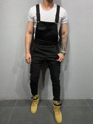 Ripped Denim Pants with Suspenders