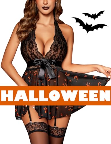 Christmas Costume - Avidlove Lingerie for Women Lace Babydoll Chemise Halter V Sexy Sleepwear with Garter Belt