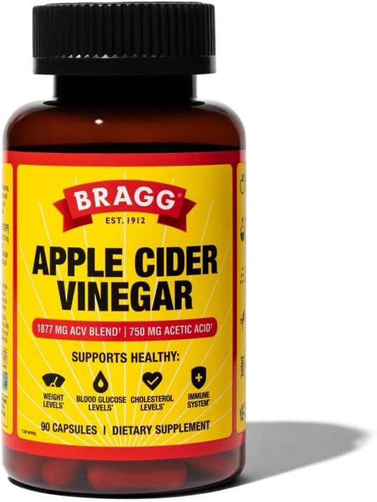 Cápsulas de Vinagre de Sidra de Manzana Bragg - Vitamina D3 y Zinc - 750 mg de Ácido Acético – Apoyo Inmune y Control de Peso - Sin OGM, Vegano, Sin Gluten, Sin Azúcar (1)