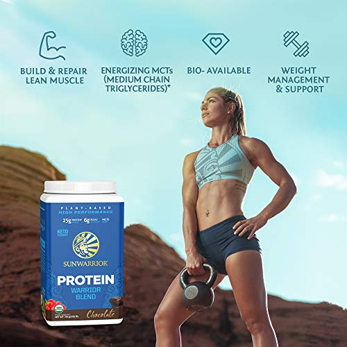 Organic Sunwarrior - Warrior Blend, Plant Based, Raw Vegan Protein Powder with Peas & Hemp, Chocolate, 30 Servings, 26.4 Ounce
