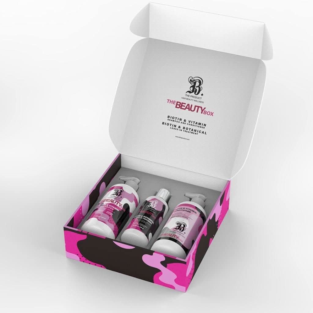 THE BEAUTY BOX Biotin Infused Shampoo and Conditioner Set 17 oz each + Leave-in Treatment 8.2fl oz