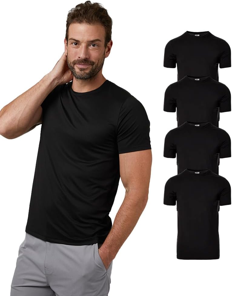 Camiseta de cuello redondo 32 Degrees para hombre, paquete de 4 | Antiolor | Secado rápido | Elástico en 4 direcciones
