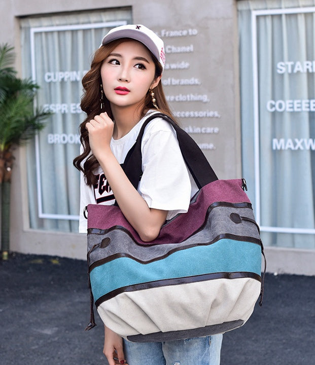Women's Splicing Cross-Striped Handbag