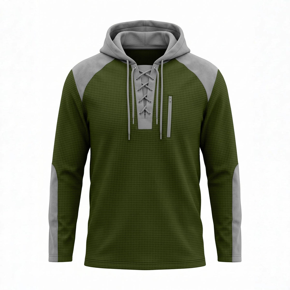 Cross-border TK Men's Waffle Pattern Color-blocked Hoodie, European And American Style, With Drawstring, Plus-size Long-sleeve Top, Casual Pullover Sweatshirt