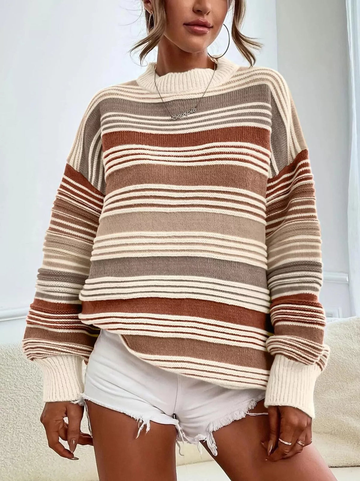Rainbow Striped Drop Shoulder Oversized Sweater