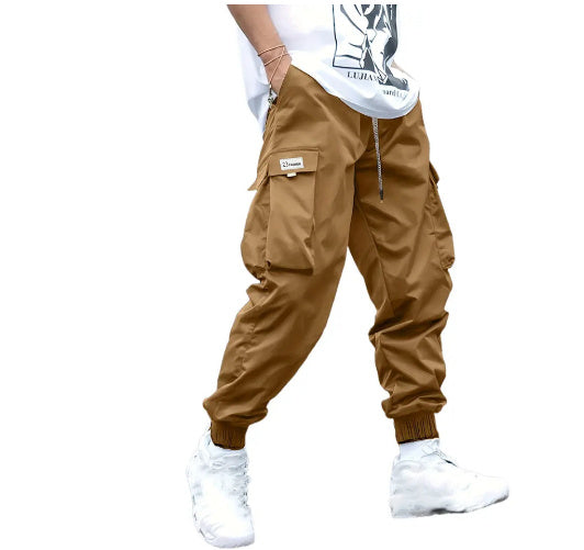 Pantalones cargo de hombre con múltiples bolsillos y cordón