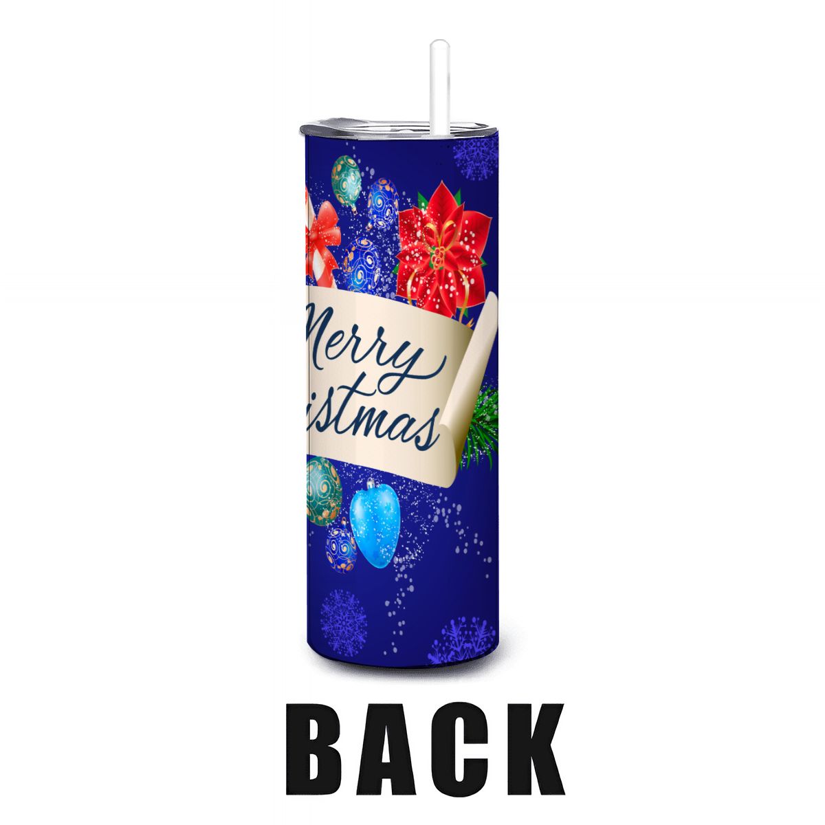 Blue Merry Christmas 20oz Straight Stainless Steel Tumbler with Straw（Made in USA)