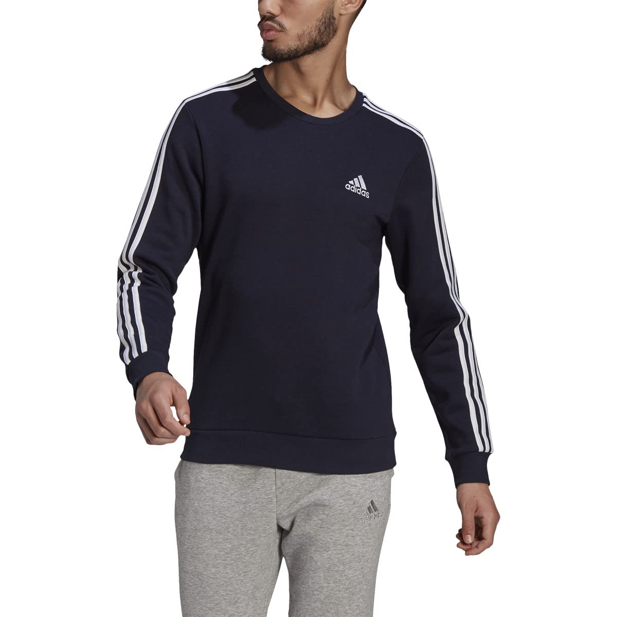 adidas Mens Essentials Fleece 3-Stripes Sweatshirt Ink/White Medium