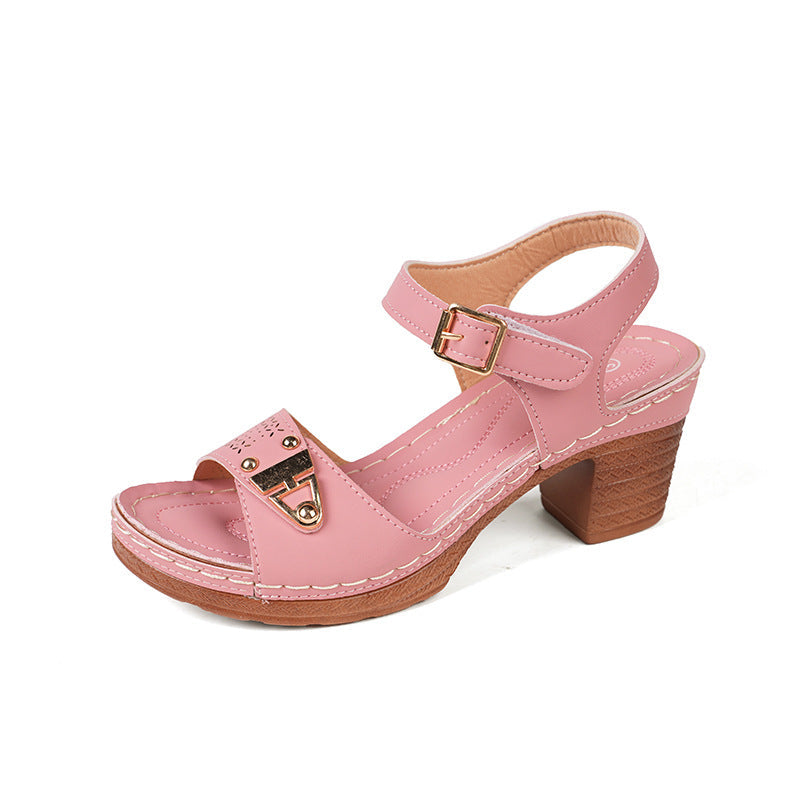 Women's Face Buckle Chunky Heel Sandals