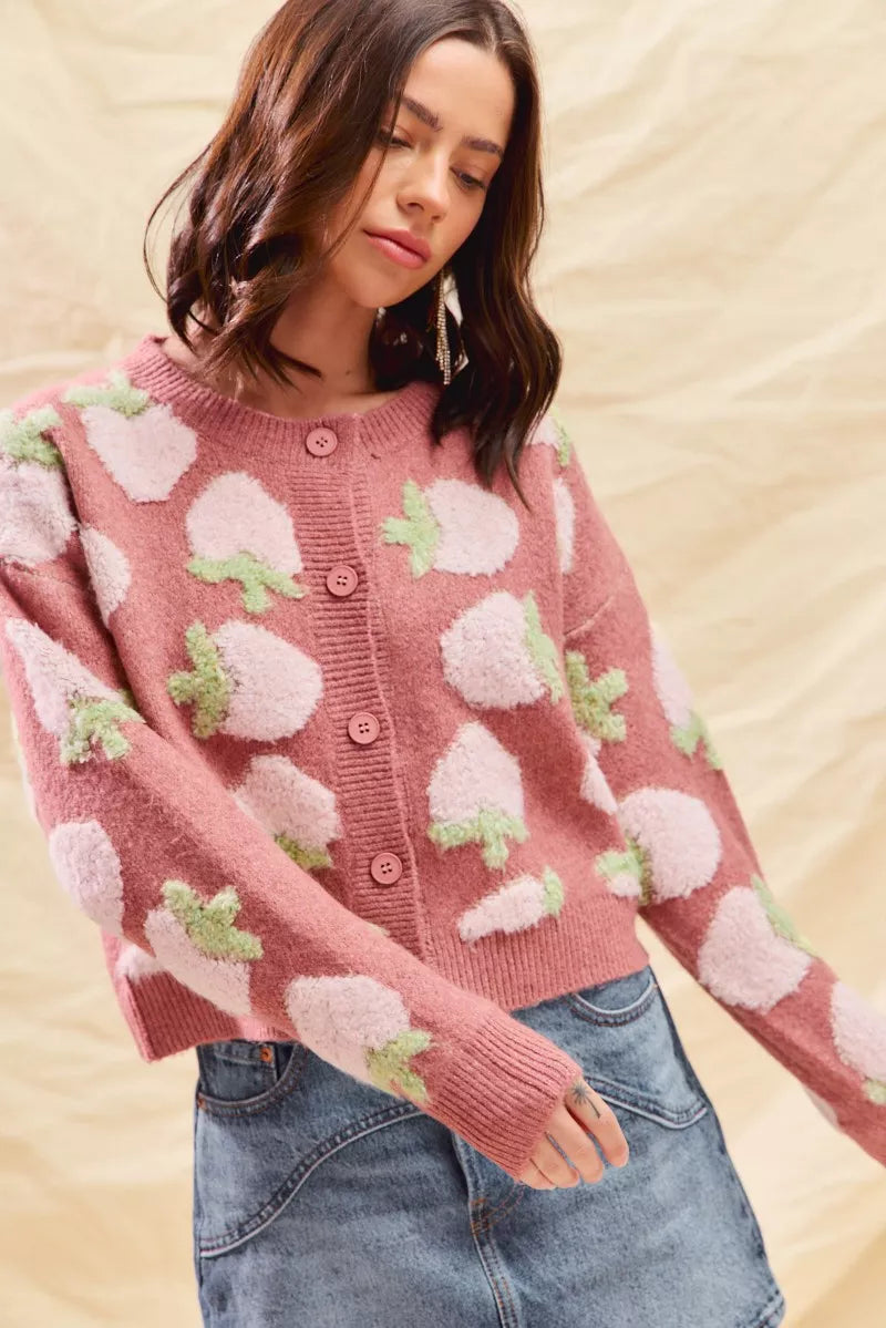 Cárdigan con botones y estampado de fresas de SO ME