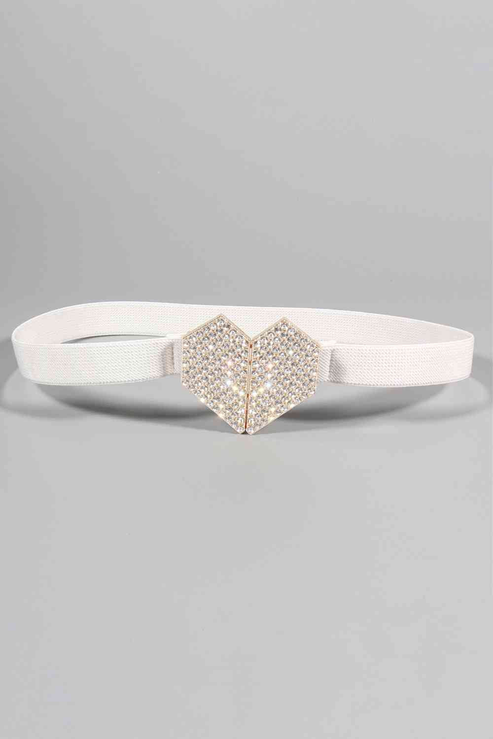 Cinturón elástico con hebilla de corazón de strass GlamStyle – Brillo deslumbrante y comodidad. Consulta la tabla de tallas en "más detalles".