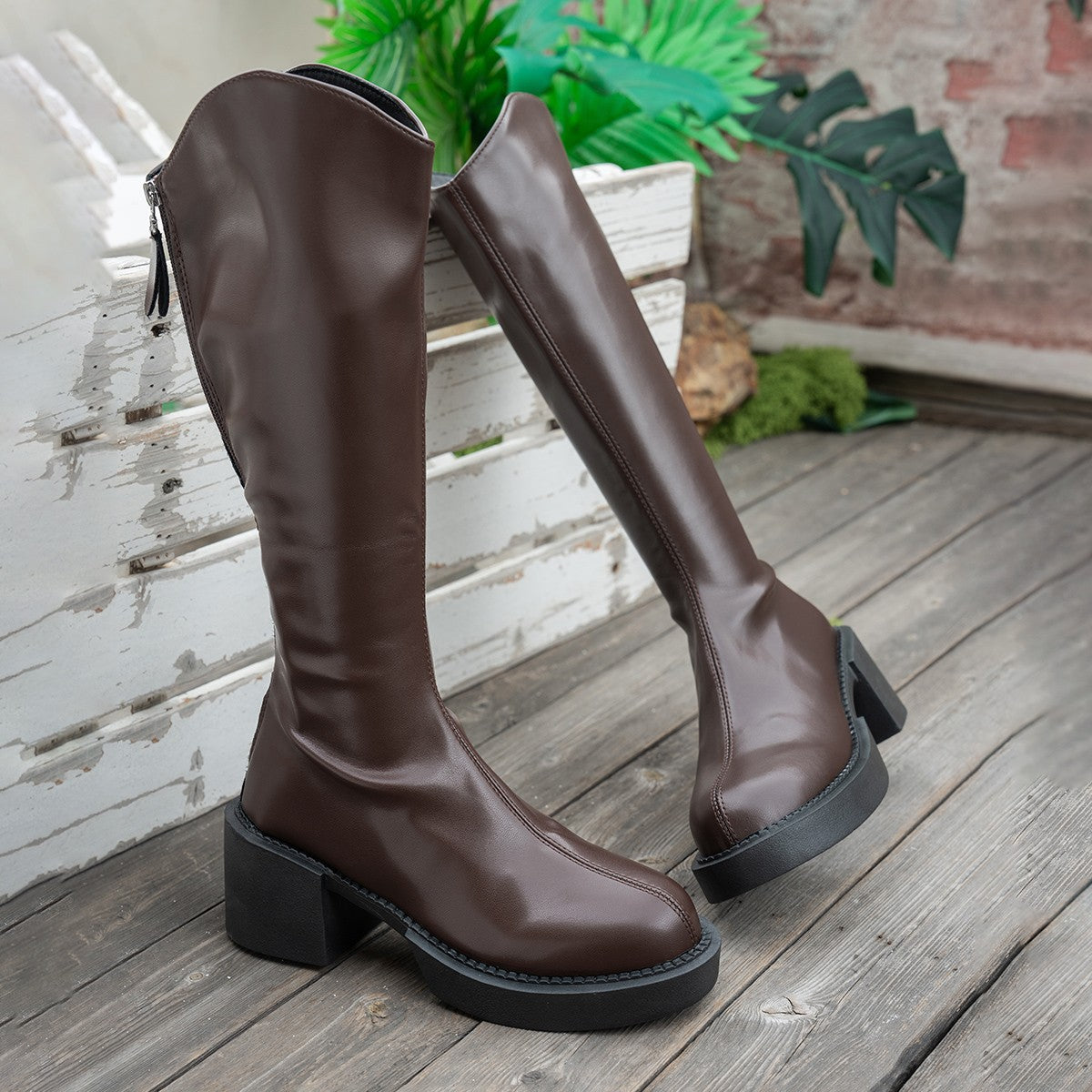 Women's Chunky Heeled Knee-High Boots