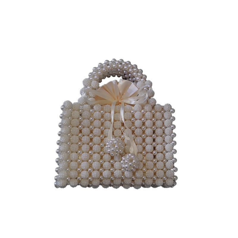 Women's Woven Pearl Beaded Dinner Handbag