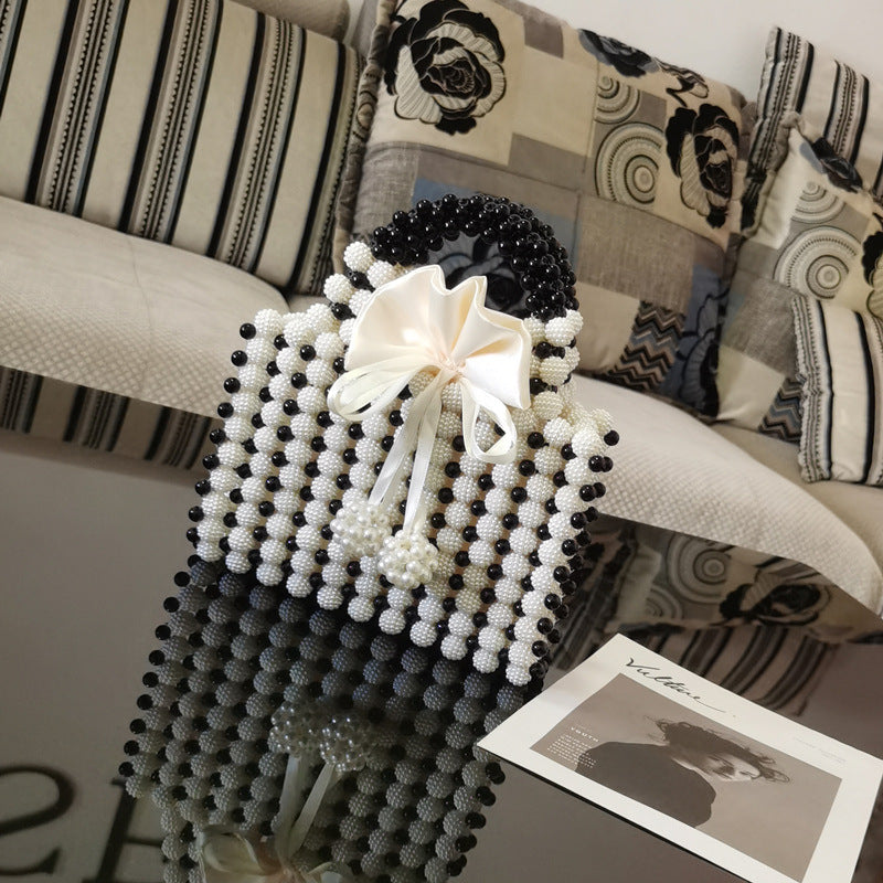 Women's Woven Pearl Beaded Dinner Handbag