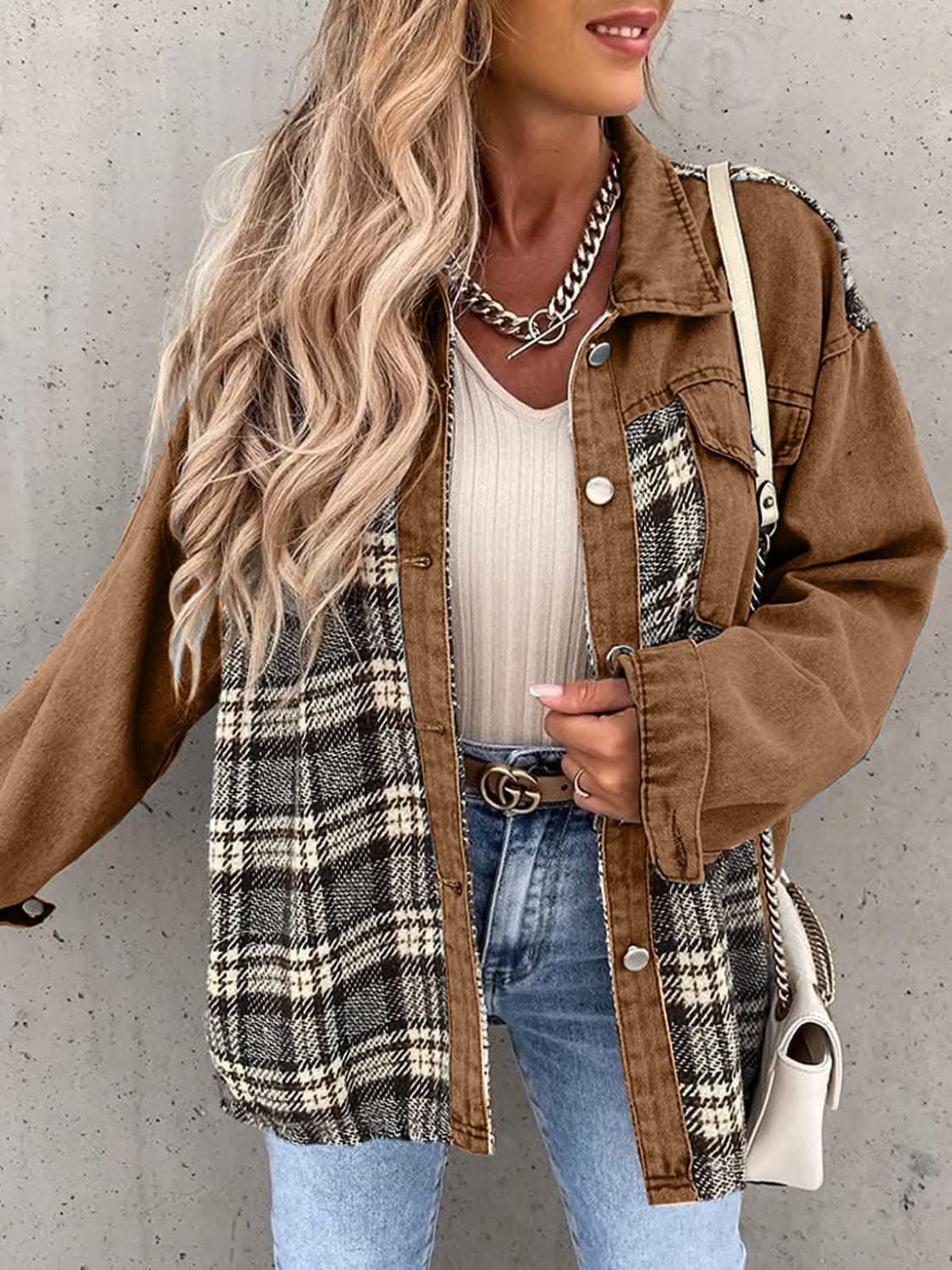 Trendsi Oversized Plaid Cotton Jacket — Casual Shacket Style