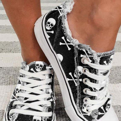 Unisex Skull Bone 3D Printed Denim Canvas Shoes