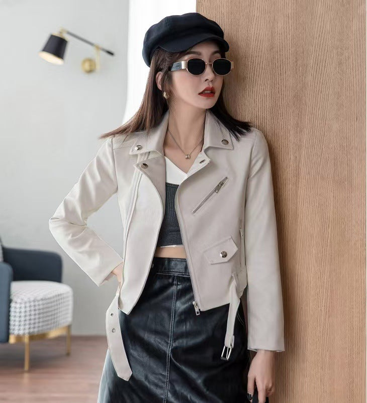 Women's Fashionable Leather Jacket Slim-Fit Coat
