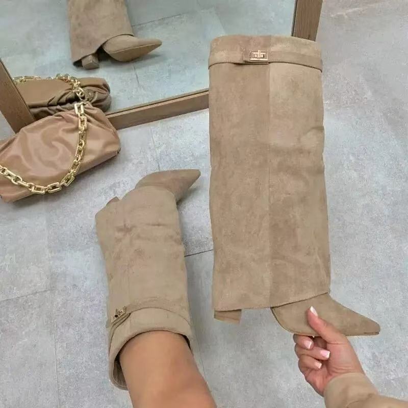 Women's Pointed-Toe Mid-Calf Buckle Boots