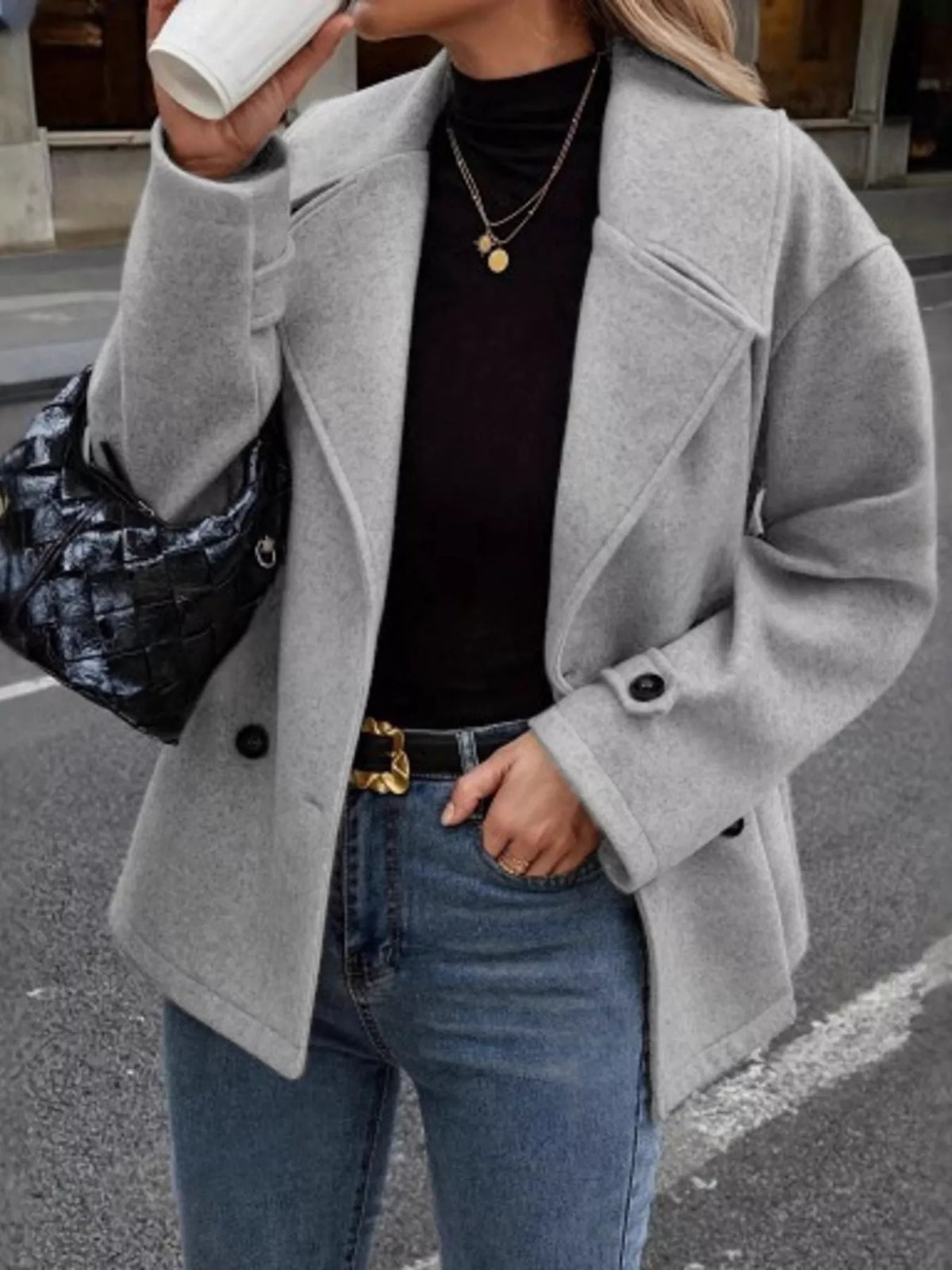 Double-Breasted Wool Blend Casual Jacket