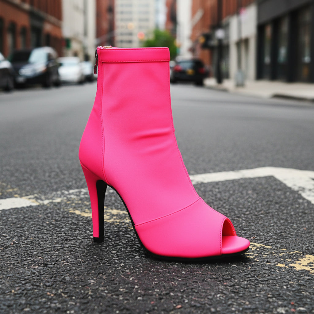 Botines Peep Toe de Aguja para Mujer | Botines de Tacón Alto con Punta Abierta